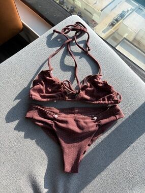 Frankie’s Bikini Brown Polka Dot with Roses